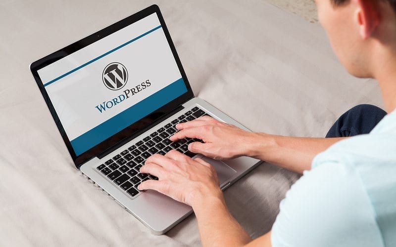 Guy typing on computer that says WordPress