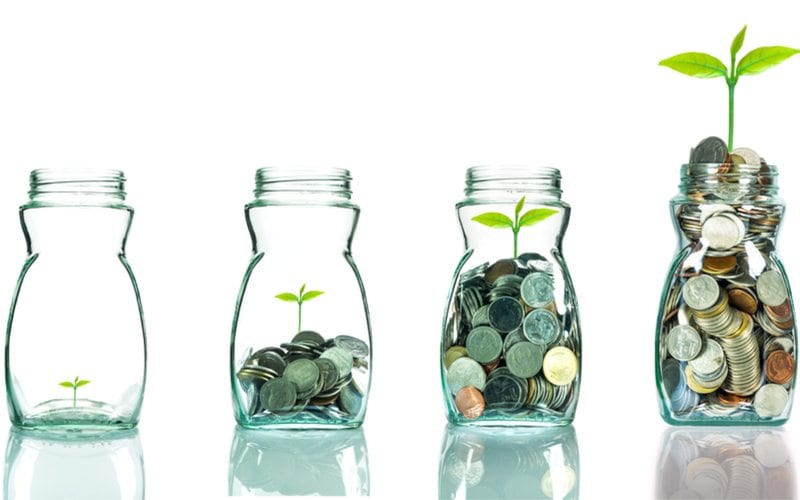 Plant Growing From Coins In A Jar