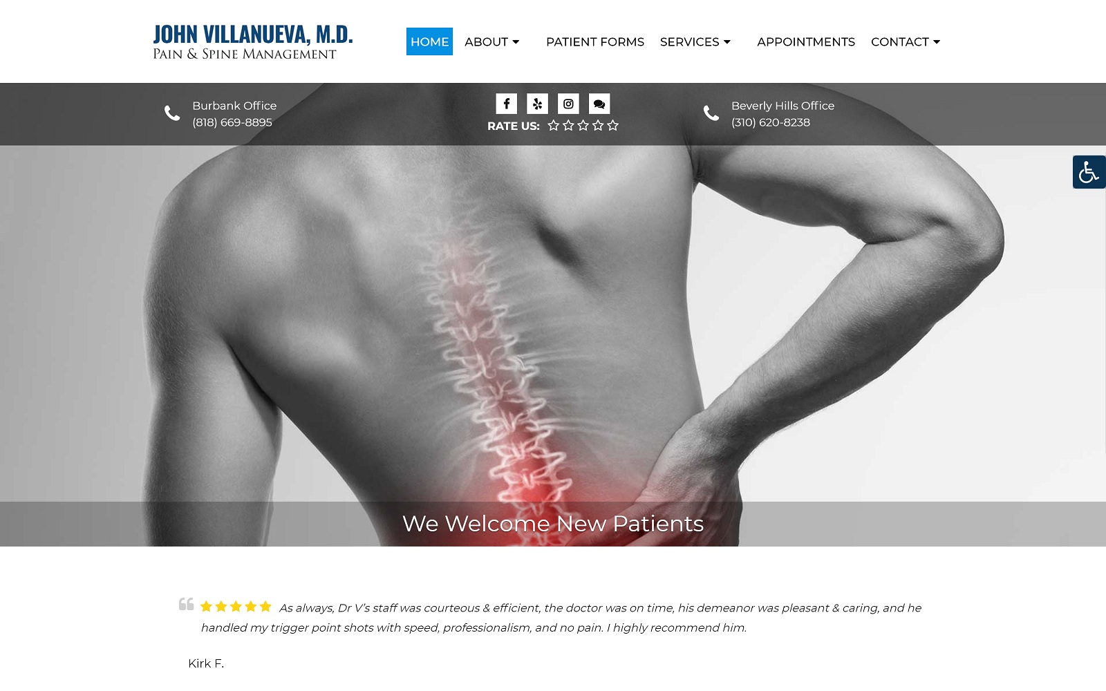 Orthopedic surgeon website example of o360 designs joen vips