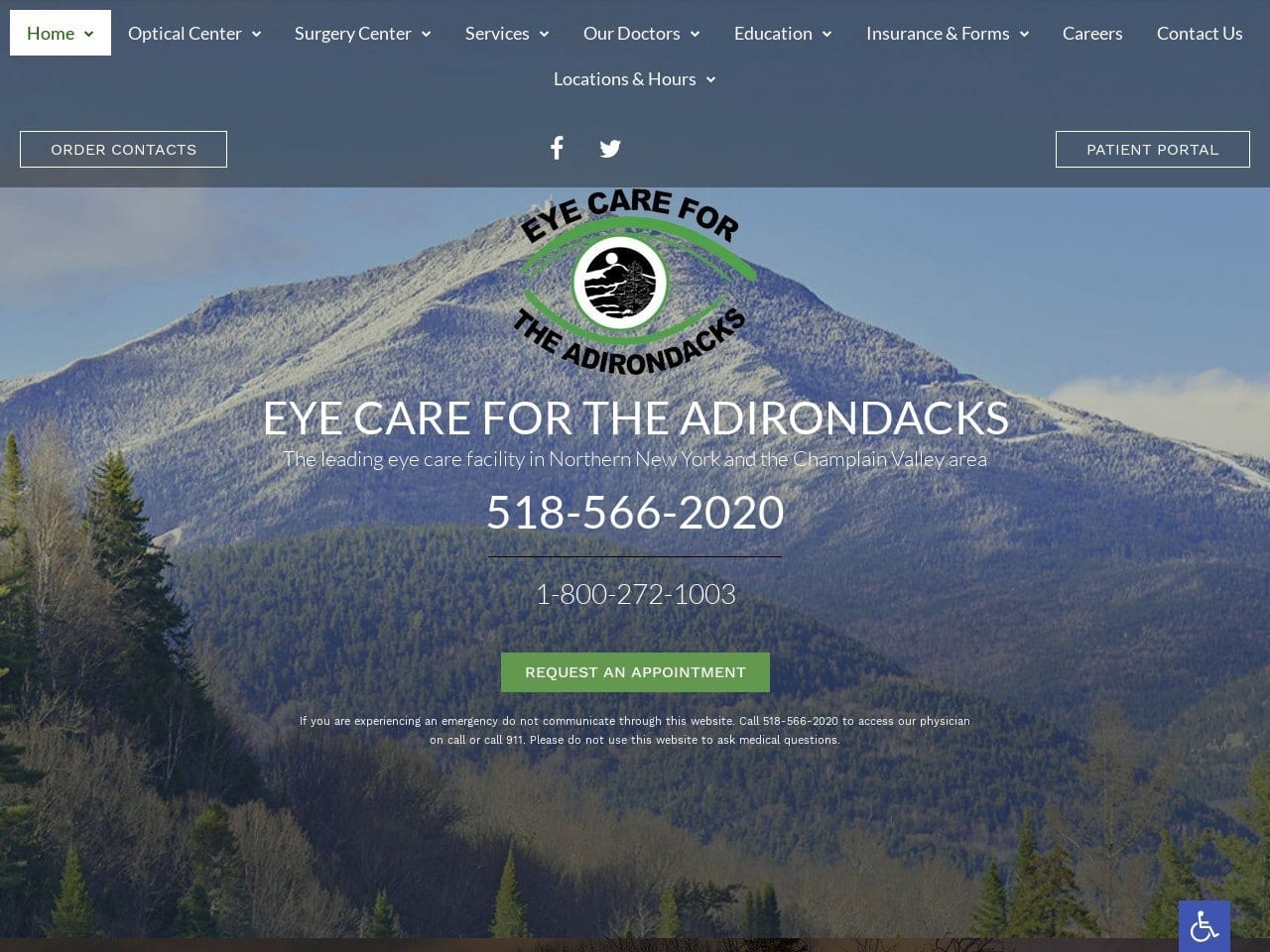 Eye Care For The Adirondacks Website Screenshot From Url Eyecareadk.com