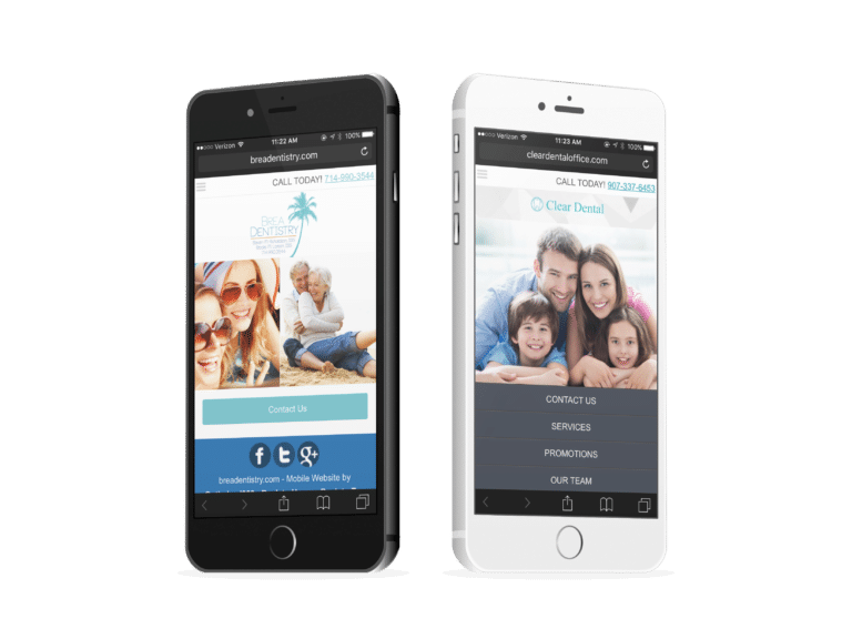 Family Dentistry And Cosmetic Dentist Mobile Websites On Two Iphones