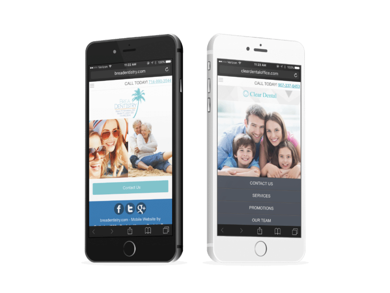 Family Dentistry And Cosmetic Dentist Mobile Websites On Two Iphones