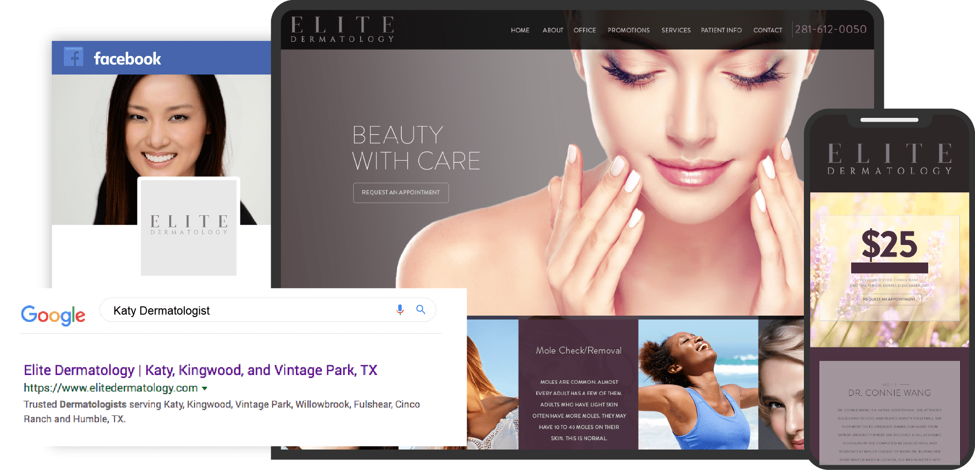 Elite Dermatology Website on Multiple Devices Custom Featured Image