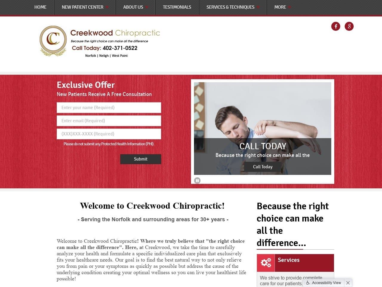 Creekwoodchiropractic.com Screenshot