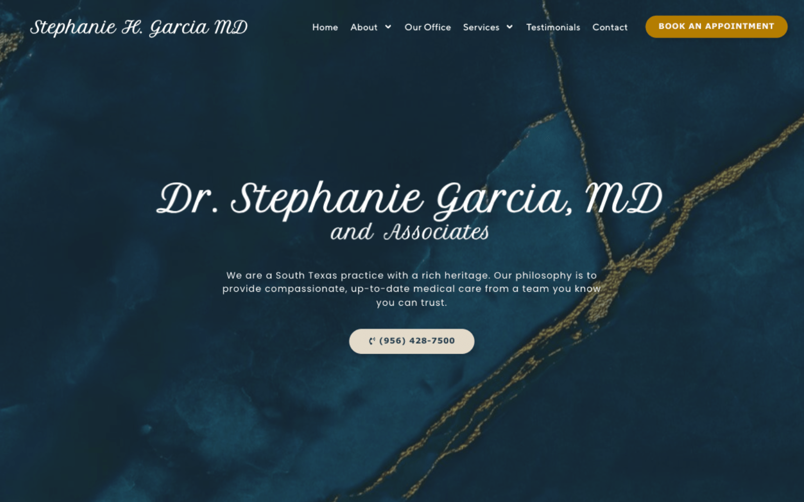 a website with a gold line for Medical care
