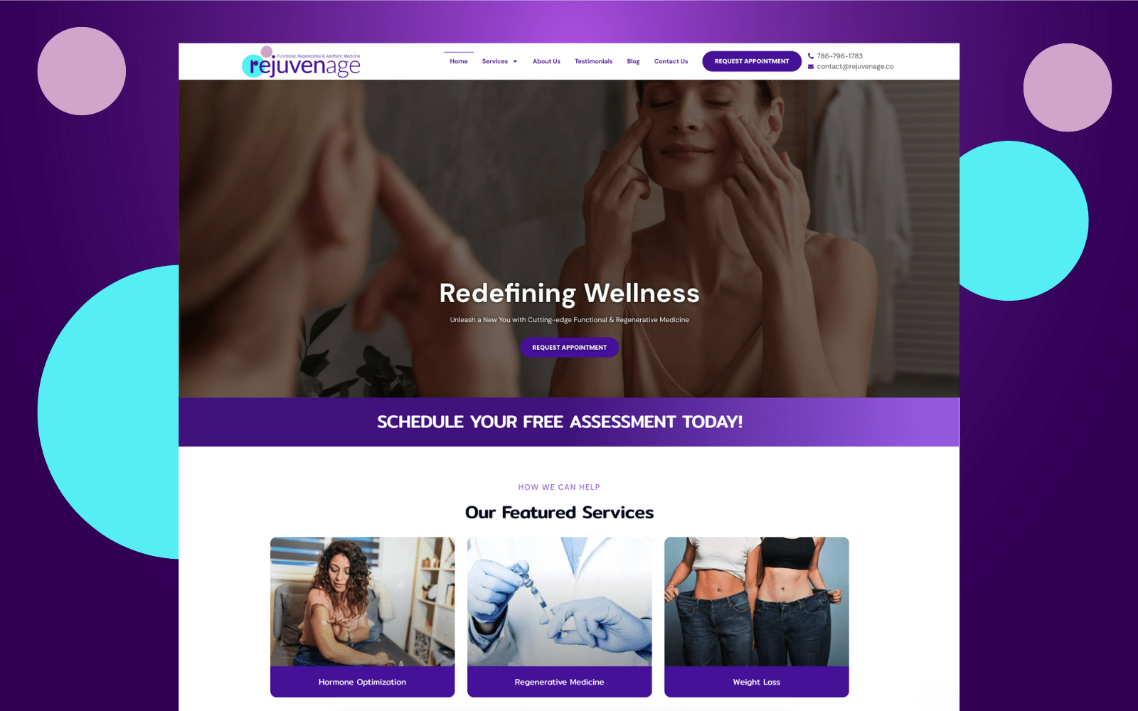regenerative medicine website design: A clean and modern design showcasing various wellness remedies and services.