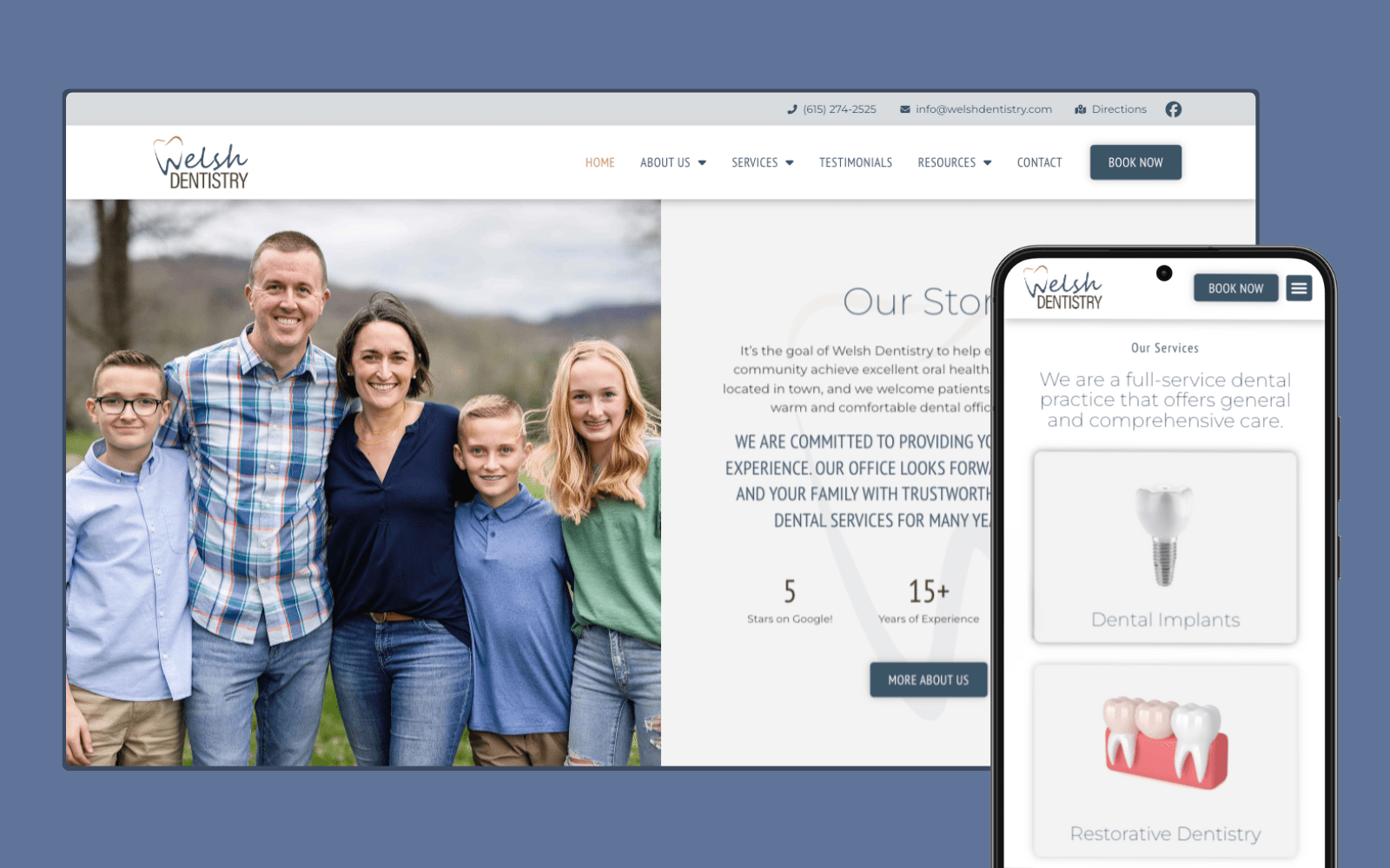 A modern dental website design featuring clean layout, professional images, and easy navigation for patients.