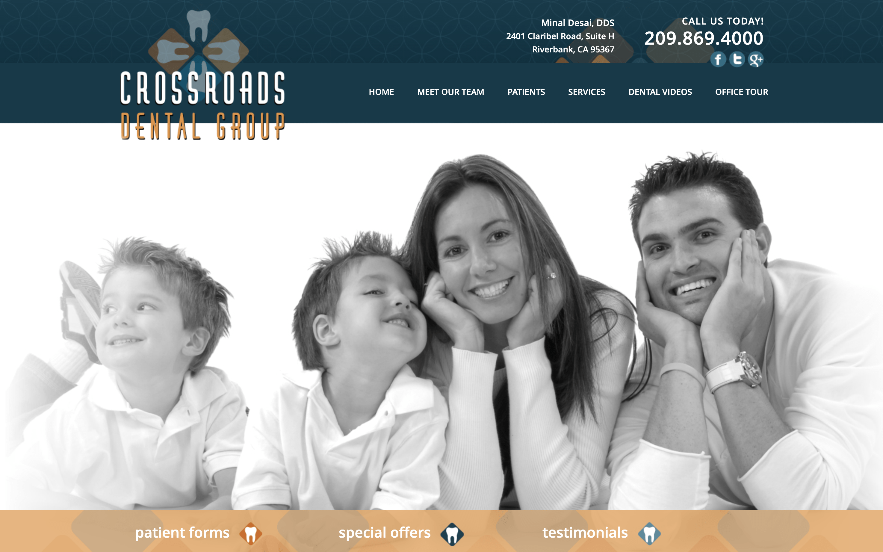 Blue Dental Website with Family Portrait