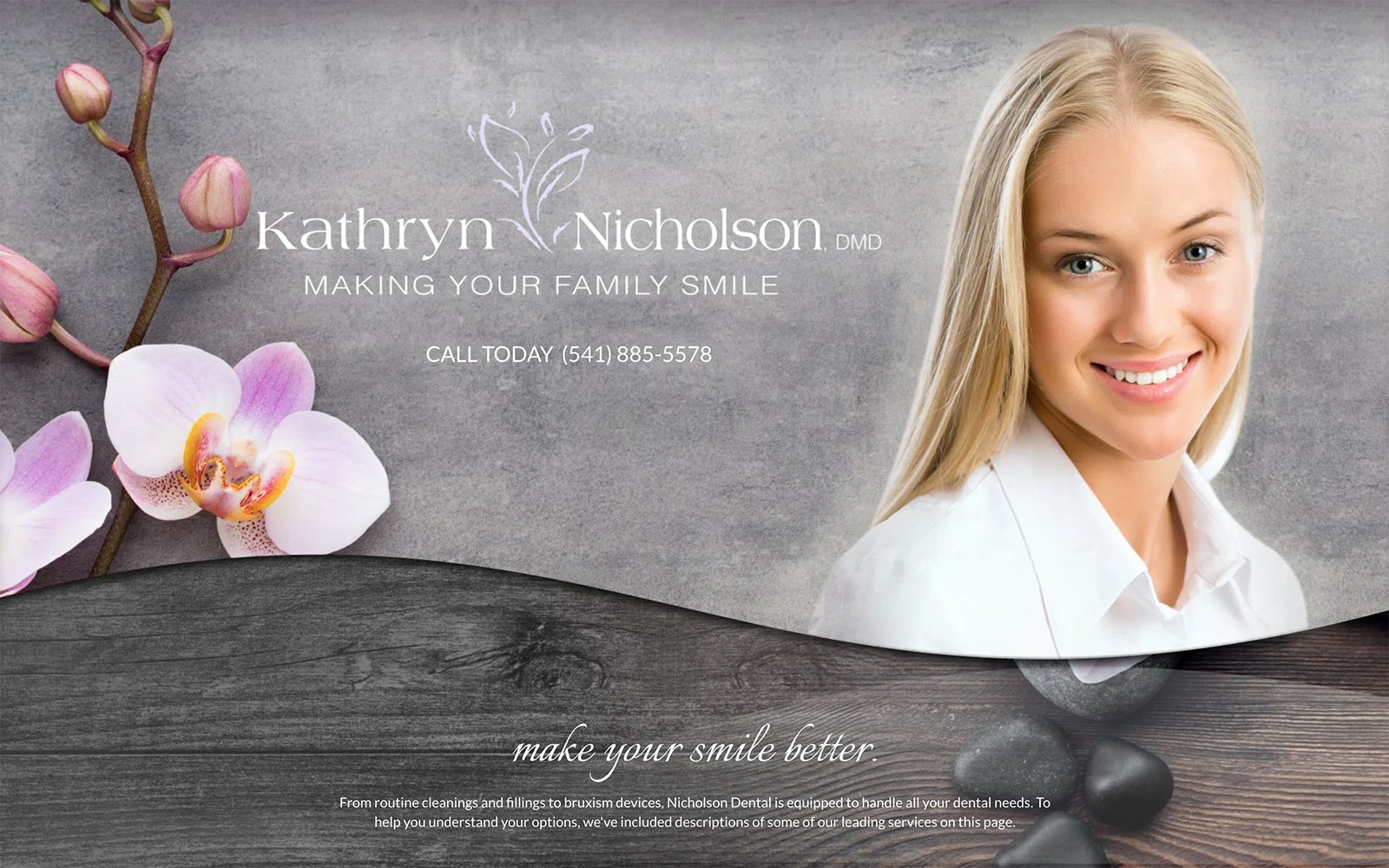 Grey Floral Website with Blonde Woman