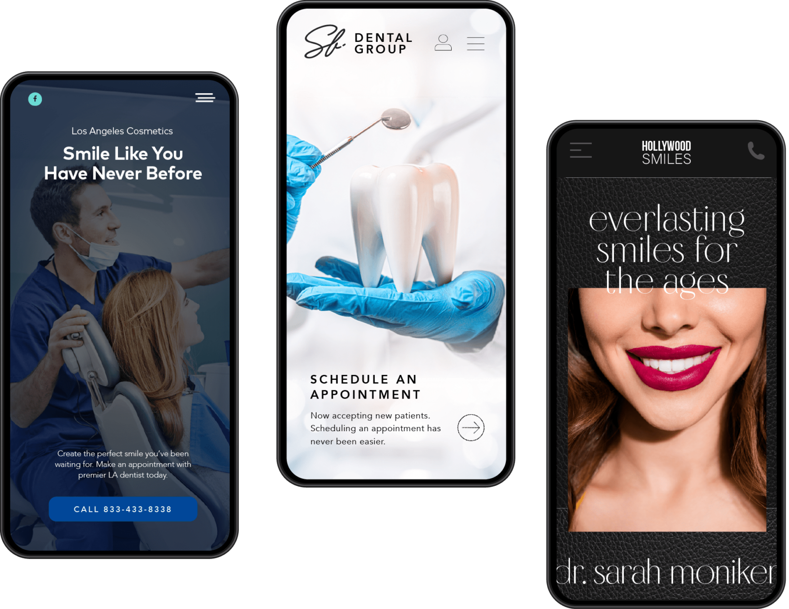 Three Dental Websites Shown On Iphones