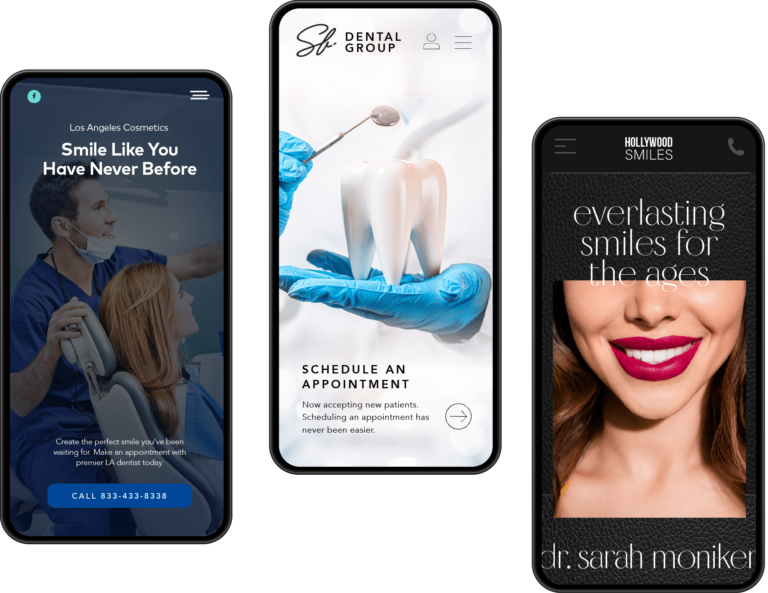 Three dental Websites Shown on Iphones
