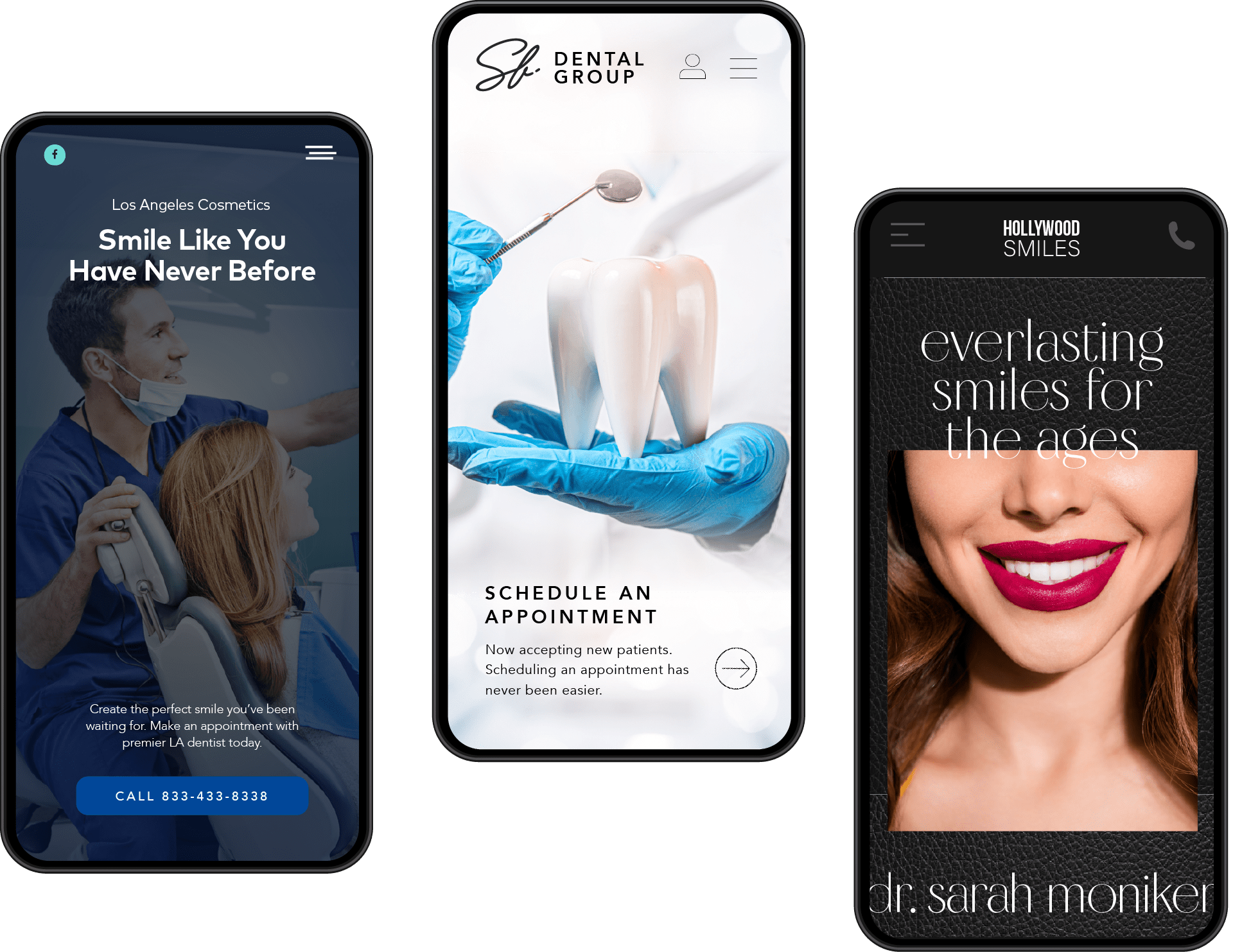 Three dental Websites Shown on Iphones designed by o360