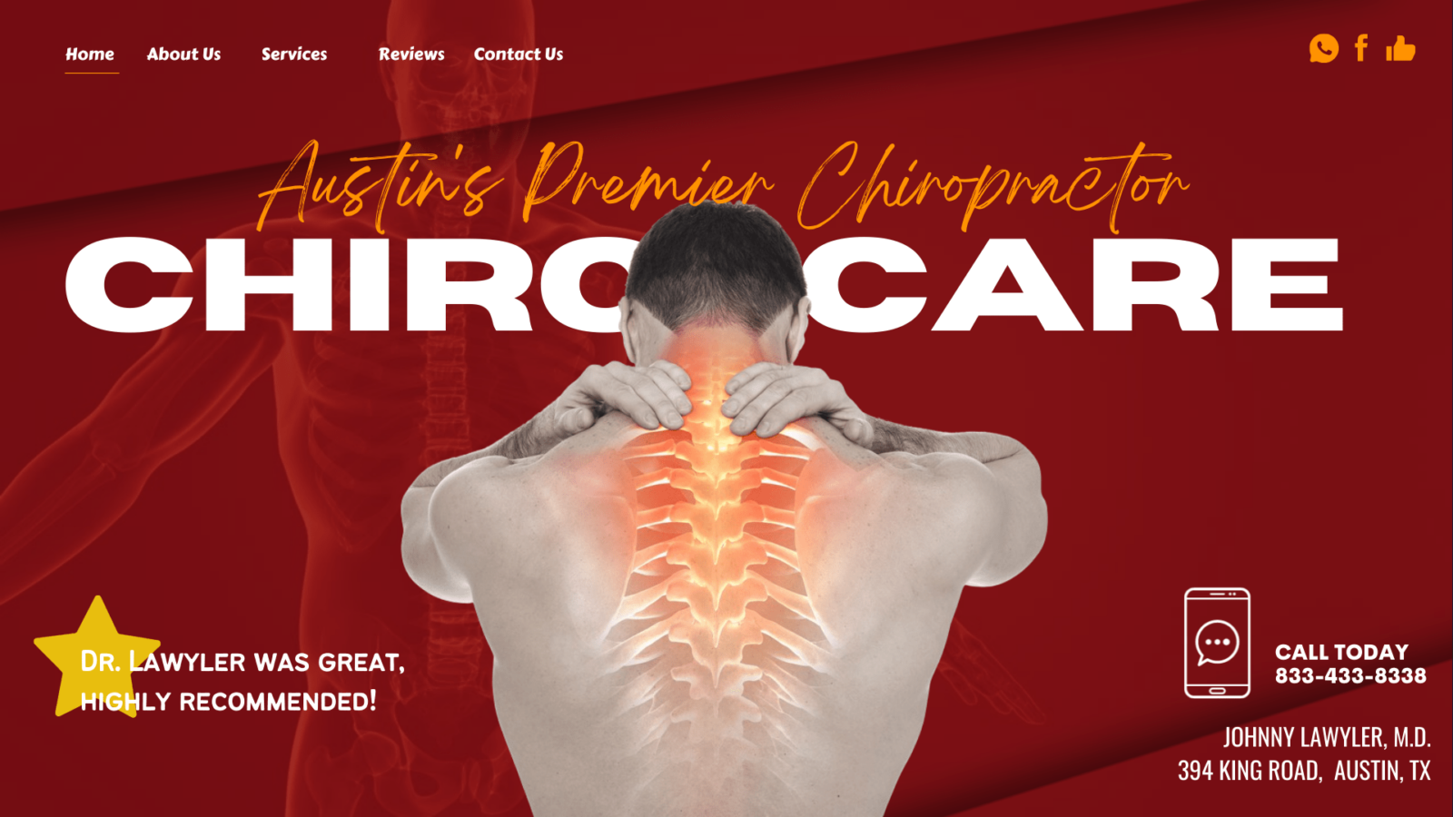 Red Chiropractic Website With Man Holding Neck