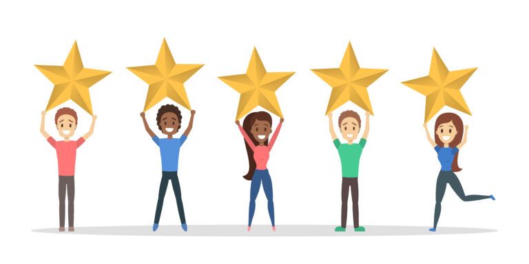 Individual holding review stars up. Illustration