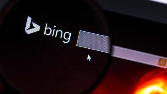 Close Up Of Bing.com'S Website Under A Magnifying Glass .Bing Is A Search Engine Developed By Microsoft.