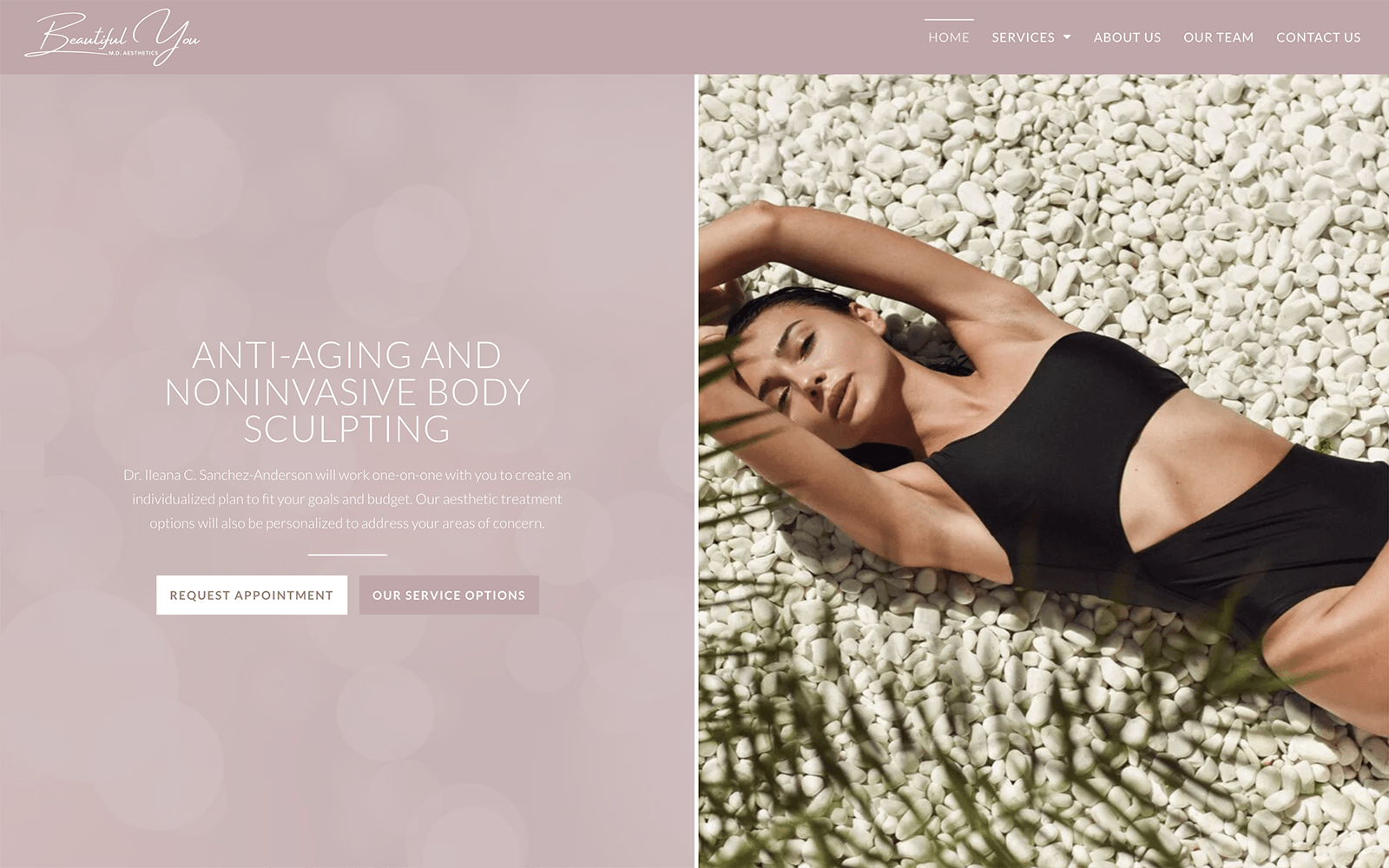 Mauve Cosmetic Website with Woman in Bikini