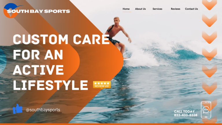 Sports Medicine Website featuring a Surfer