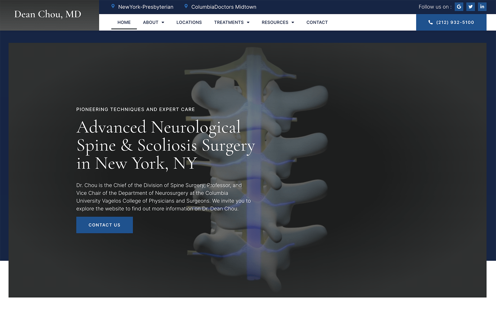 Black and Blue Website of Spine Surgeon