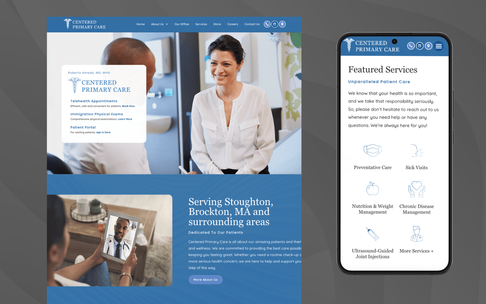 Website design for dental practice featuring clean layout, professional color scheme, and easy navigation for patients.