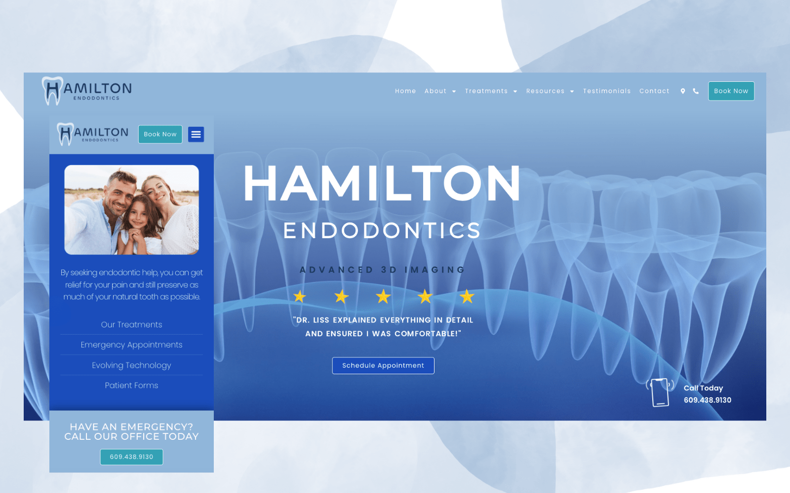 A sleek and modern website design for Hamilton Dentistry specializing in endodontics services.