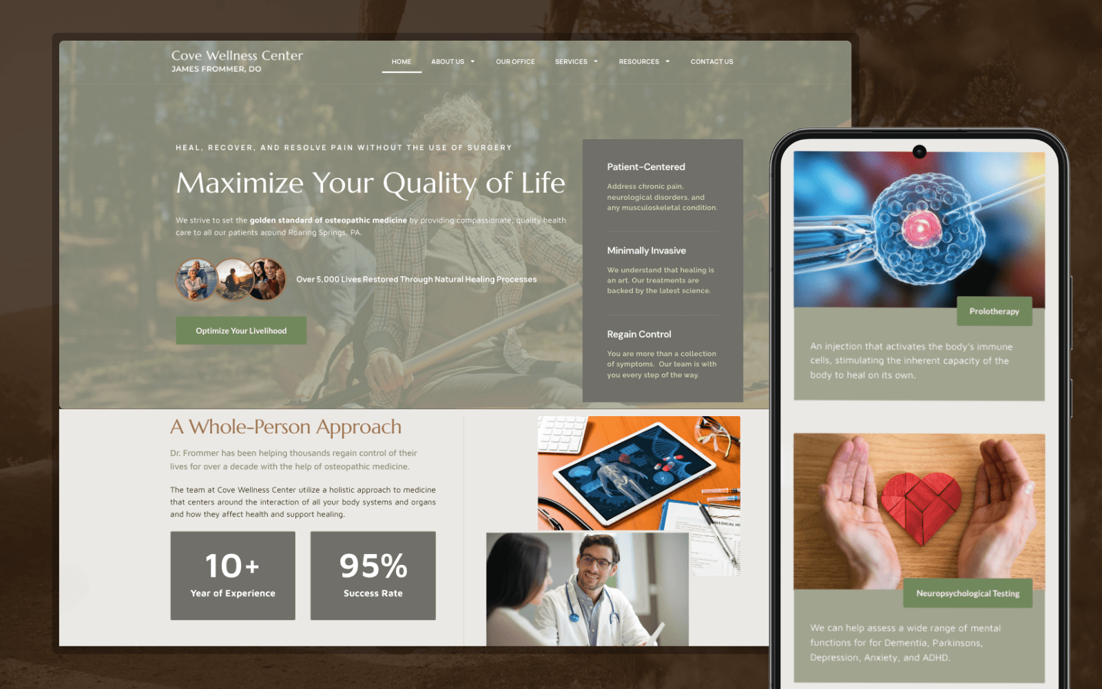 A sleek and professional medical website design for a primary care clinic.