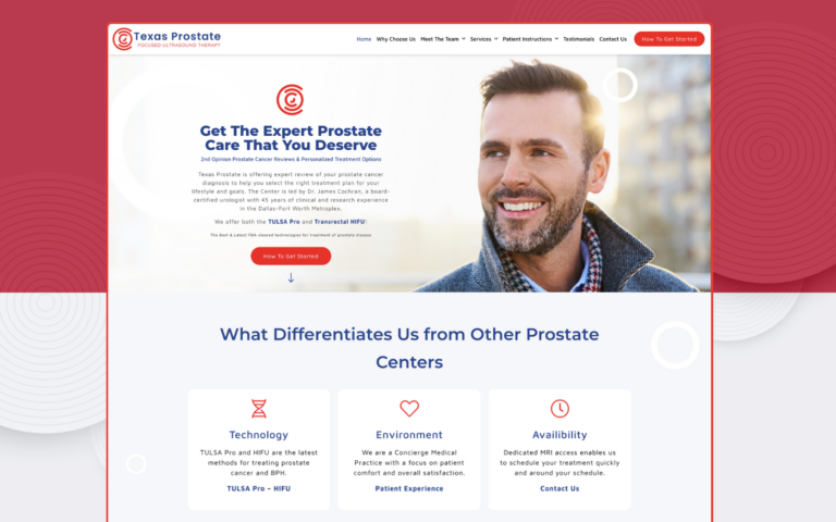 A professional website showcasing a male doctor's expertise and services.