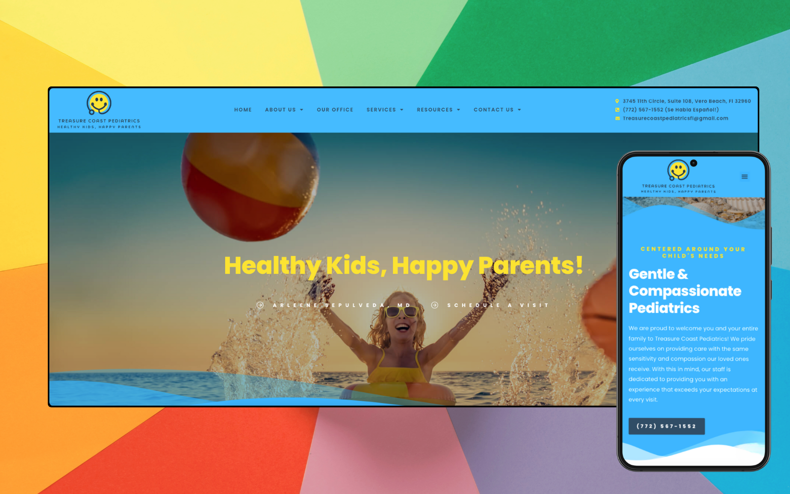 A website design showcasing healthy kids and happy parents.