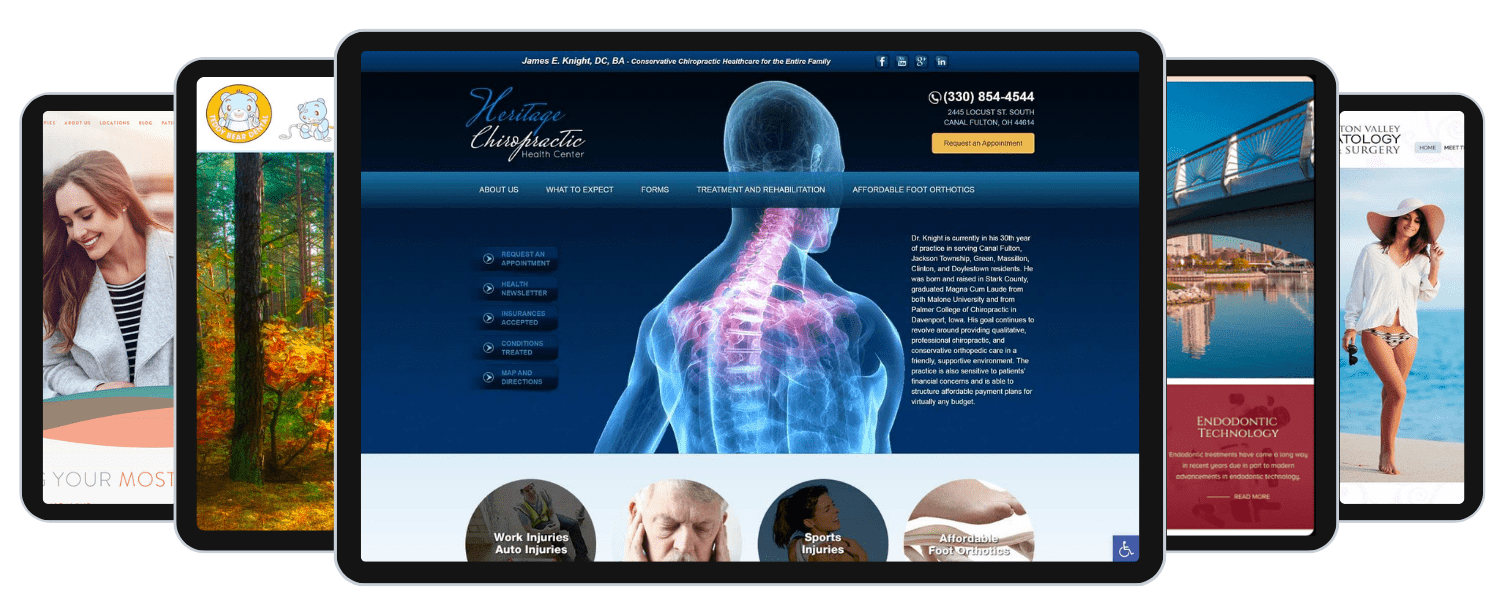 Examples of 5 exclusive chiropractic websites done by O360
