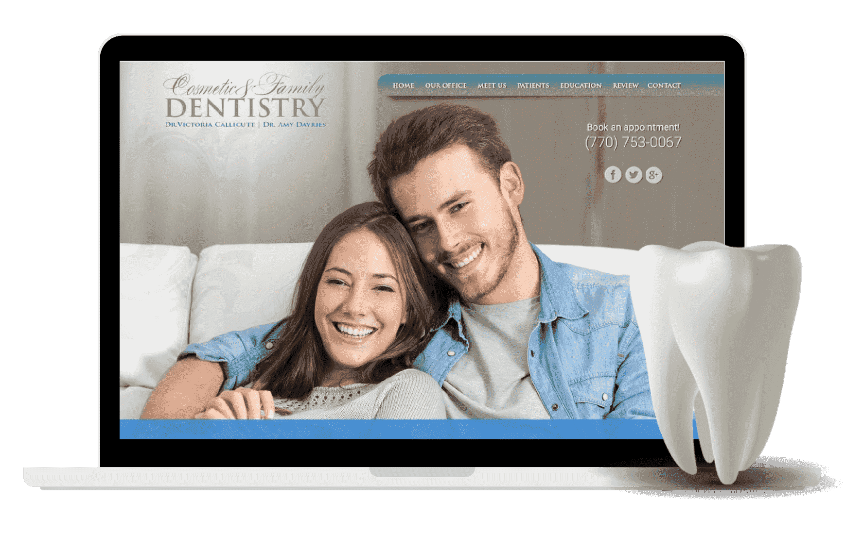 dentistry website with 3d tooth created by o360 designers